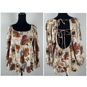 Angie Babydoll Top Womens Small Oversized Flowy Open Back Floral Bohemian Hippie